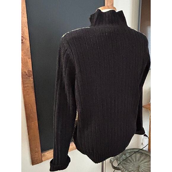 Vintage Karen Scott Velour Zip Sweater M Geometric Pattern Y2K Cozy Mock Neck - Picture 6 of 7